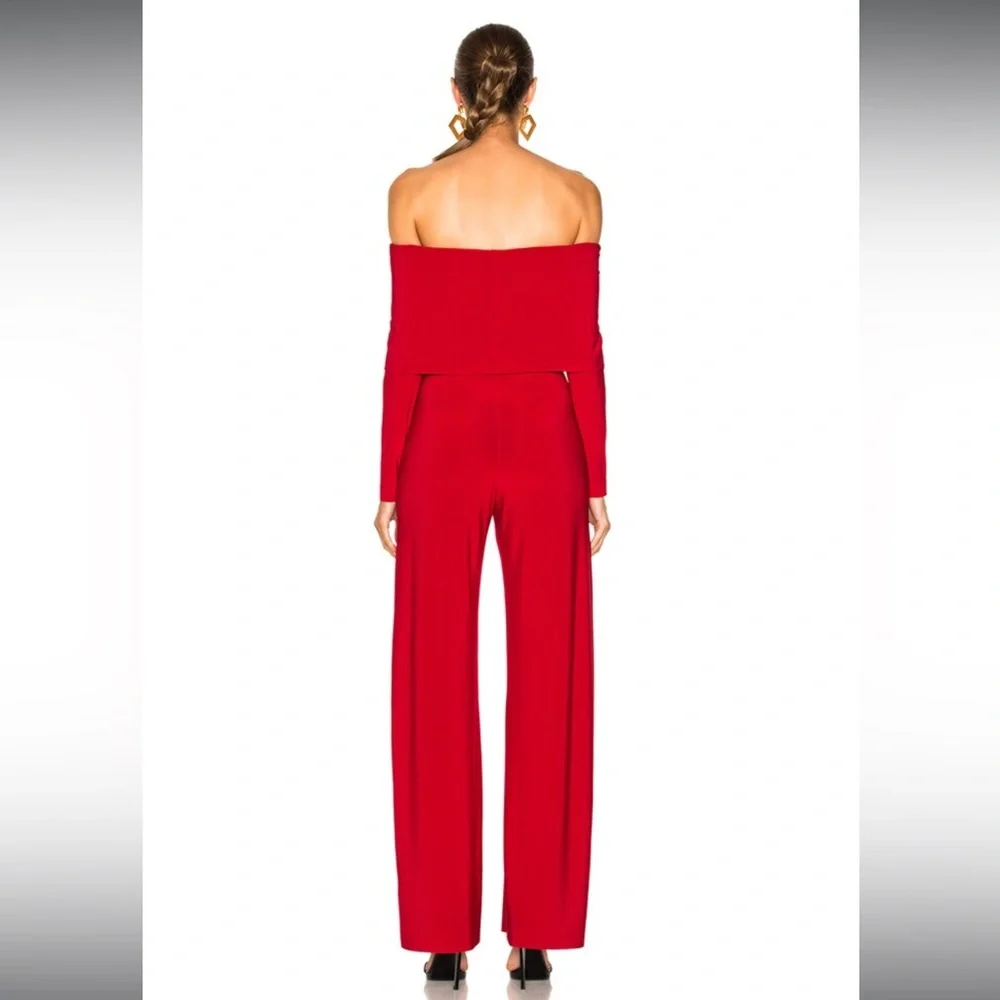 NORMA KAMALI Foldover Off Shoulder Straight Leg Jumpsuit XS Black - Picture 5 of 7